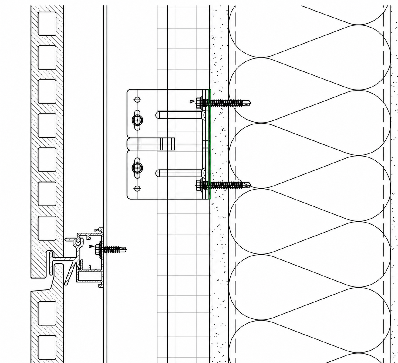 Cross-section of a rainscreen wall assembly showing, from exterior to interior: cladding panel, ventilated air cavity, weather-resistive barrier, continuous insulation and the structural wall.