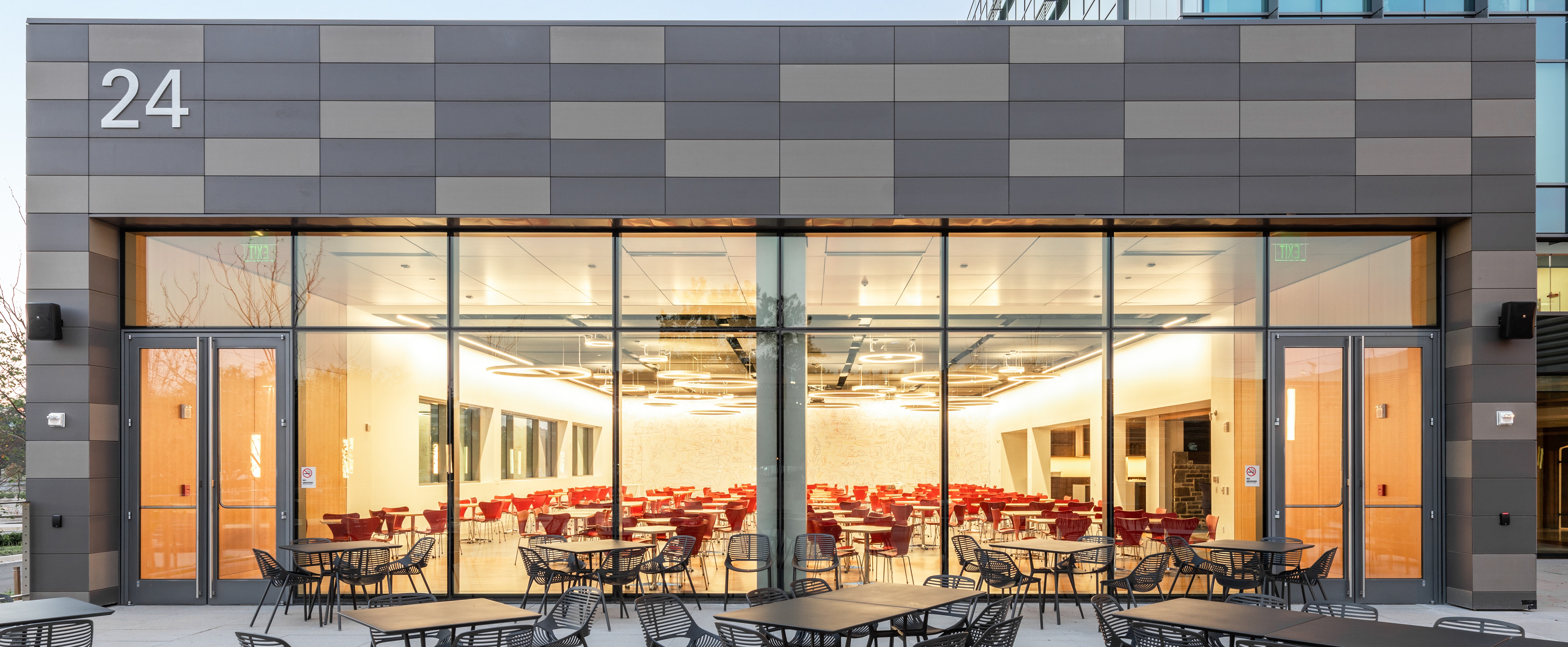Terracotta rainscreen panels on a university building in the Washington DC area with ceramic facade cladding