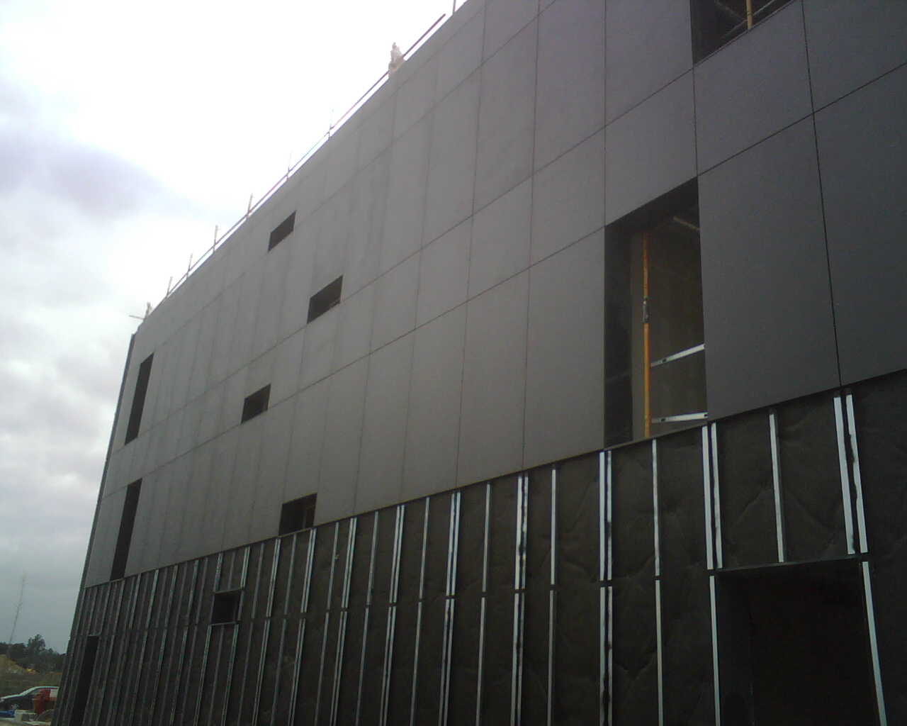 Rainscreen wall assembly overview showing ventilated facade cladding and exterior wall layers