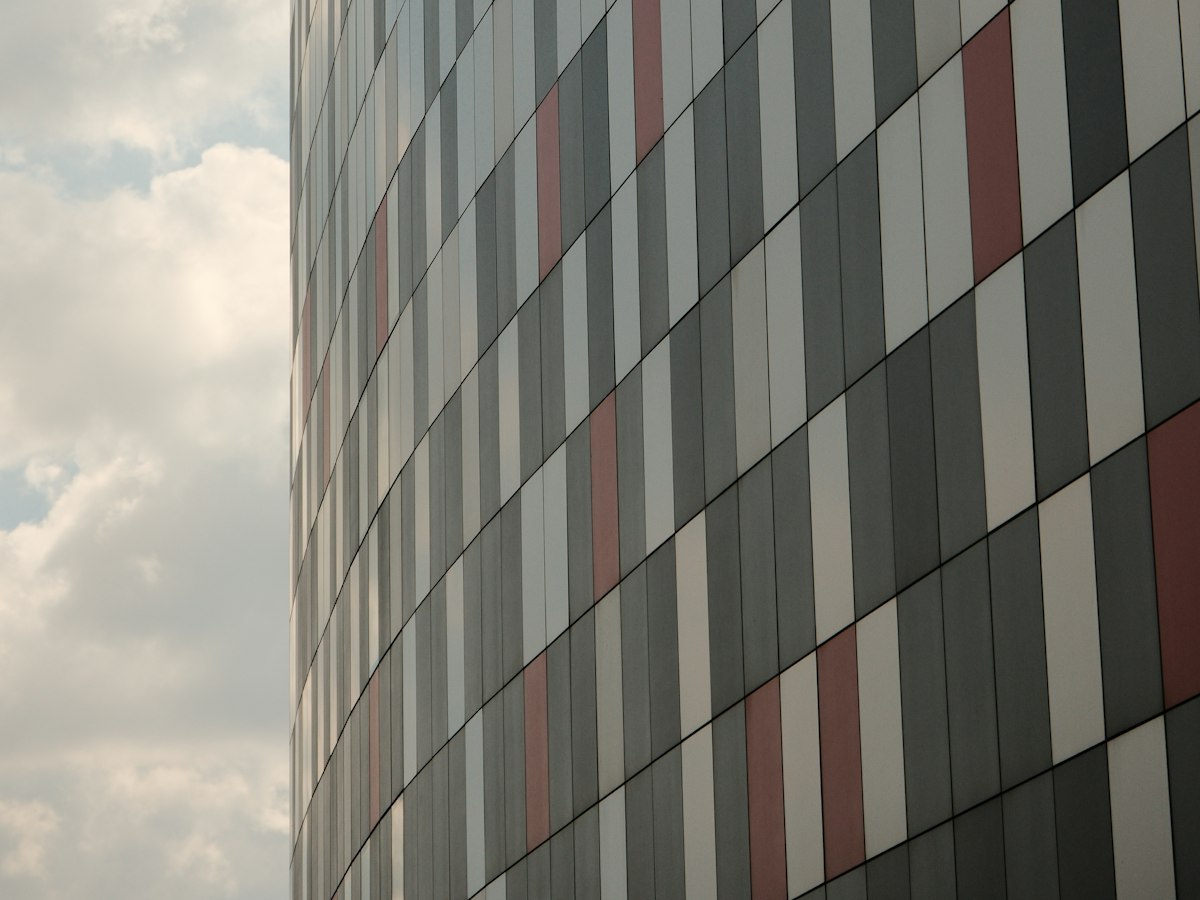 Terracotta rainscreen panels on a university building in the Washington DC area with ceramic facade cladding